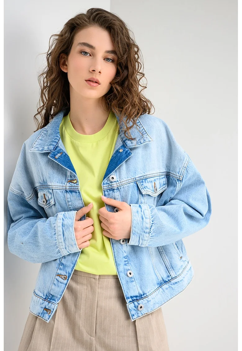Jacheta din denim cu buzunare pe piept Lou, Albastru pastel