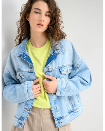 Jacheta din denim cu buzunare pe piept Lou, Albastru pastel