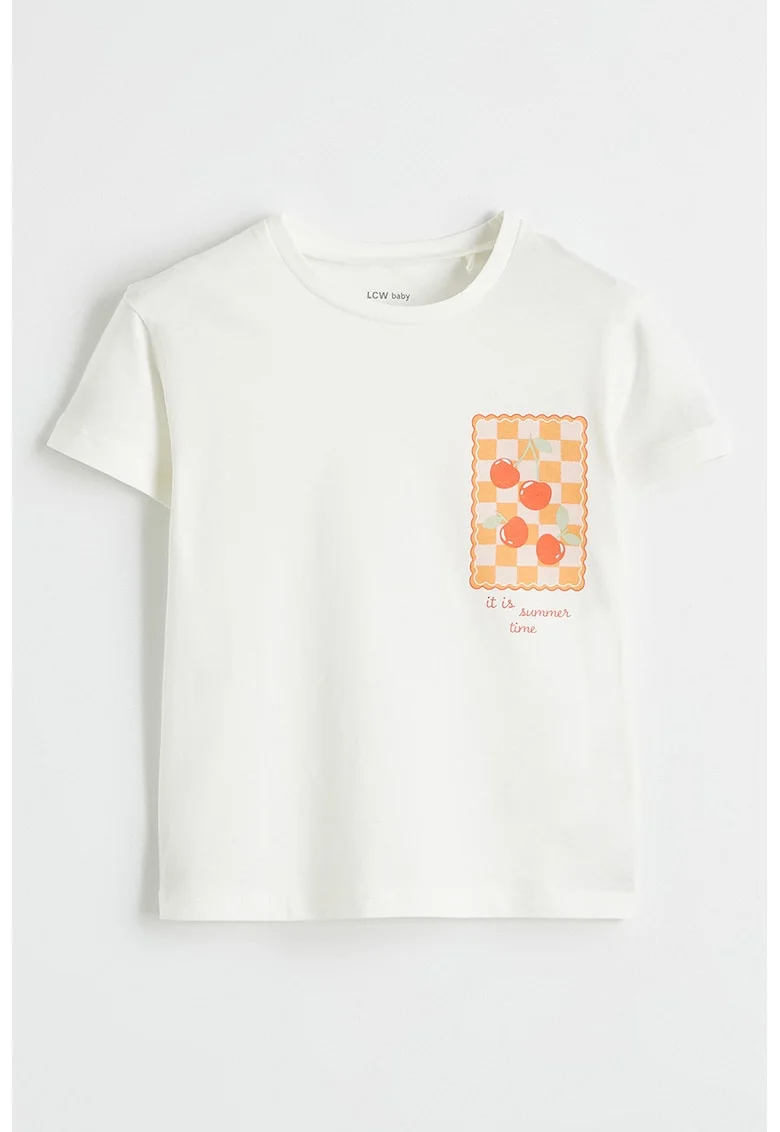 Tricou cu aplicatie cu mprimeu, Alb/Portocaliu