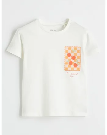 Tricou cu aplicatie cu mprimeu, Alb/Portocaliu