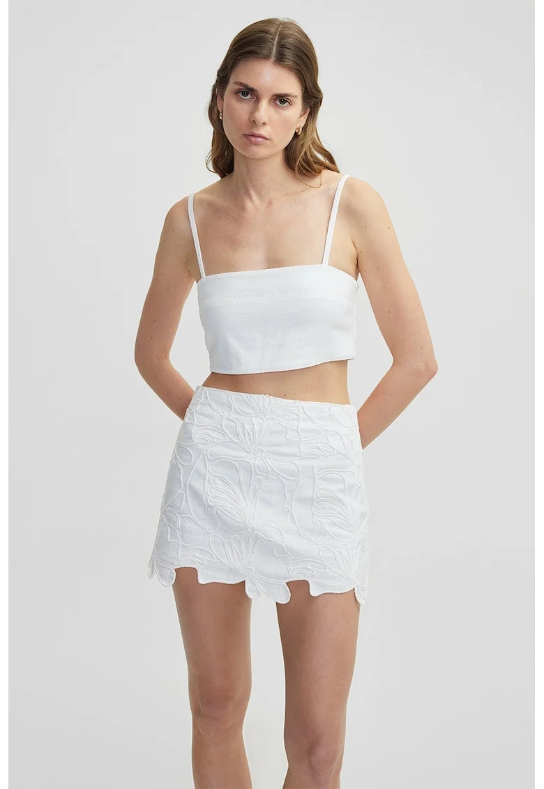 Top crop din amestec de in, Alb optic