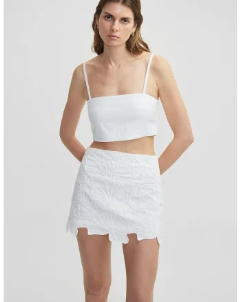 Top crop din amestec de in, Alb optic