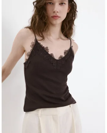 Top cu insertii de dantela, Negru stins