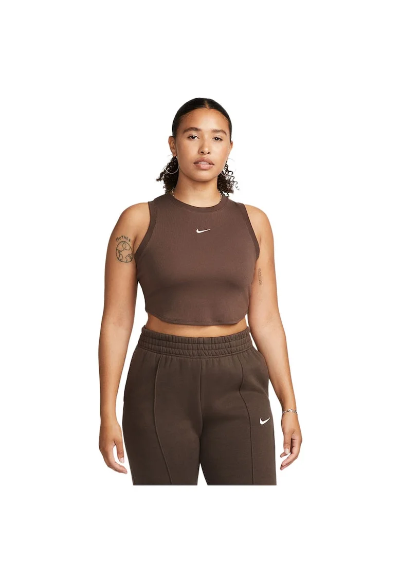 Maiou sport dama  Chill Knit, croiala slim, material moale, maro, poliester-lyocell-spandex