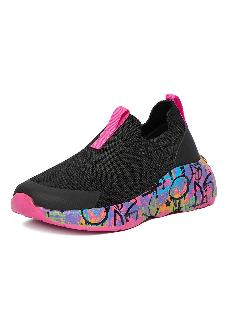 Pantofi sport copii,  material textil, negru, pentru alergare, set pentru fete