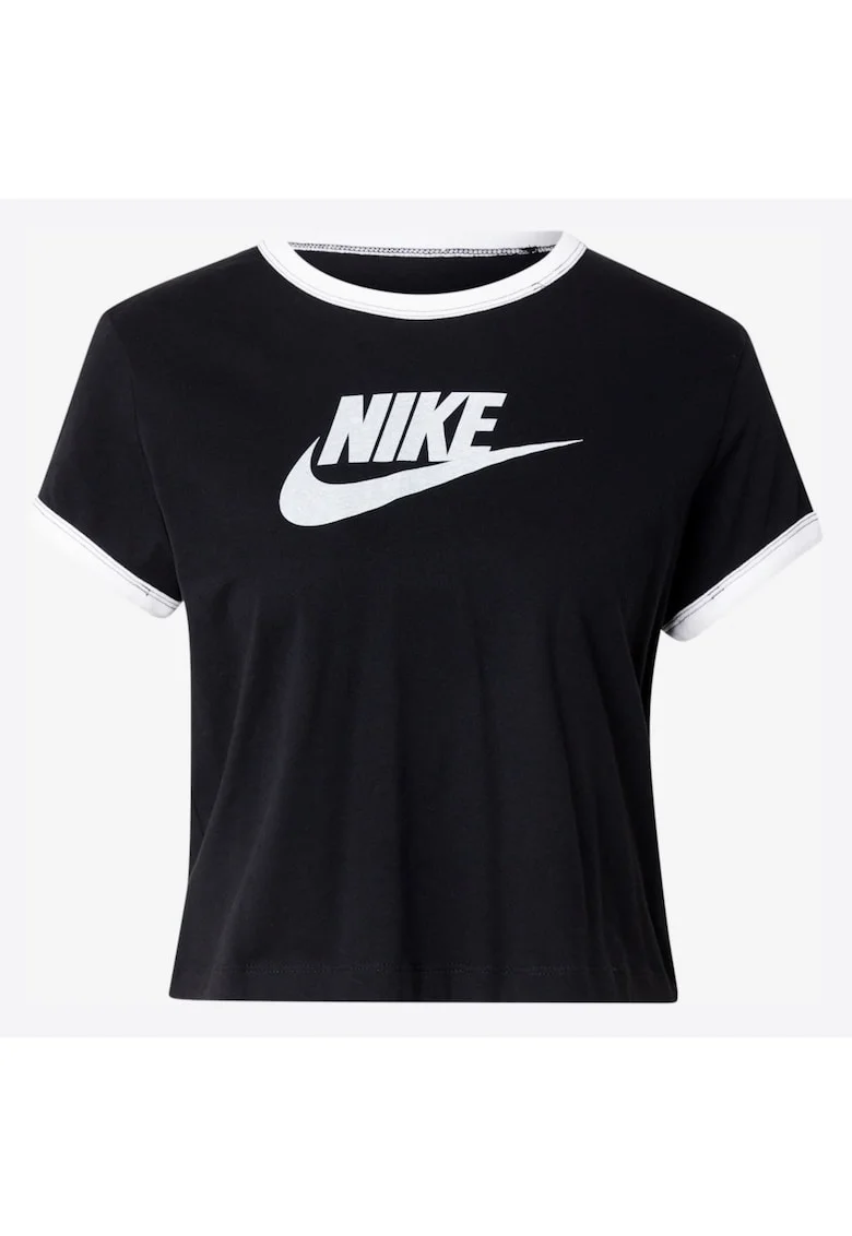 Tricou sport femei,  Cropped Ringer Run, bumbac, negru,