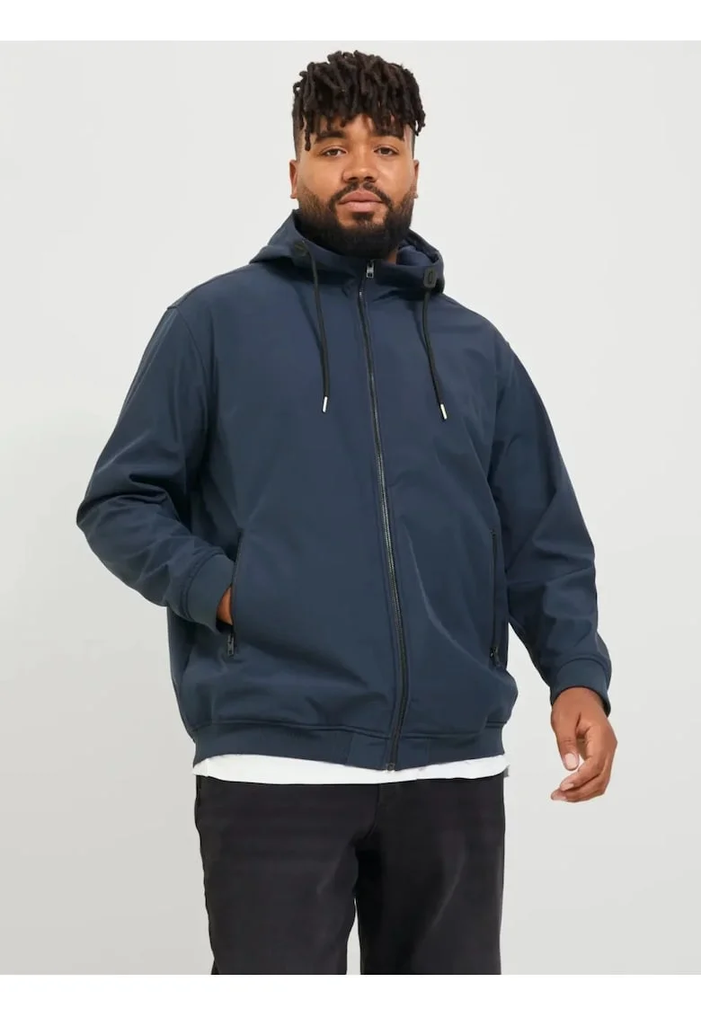 Plus Jacheta softshell cu gluga barbati big sizes, Bleumarin inchis