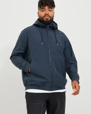Plus Jacheta softshell cu gluga barbati big sizes, Bleumarin inchis