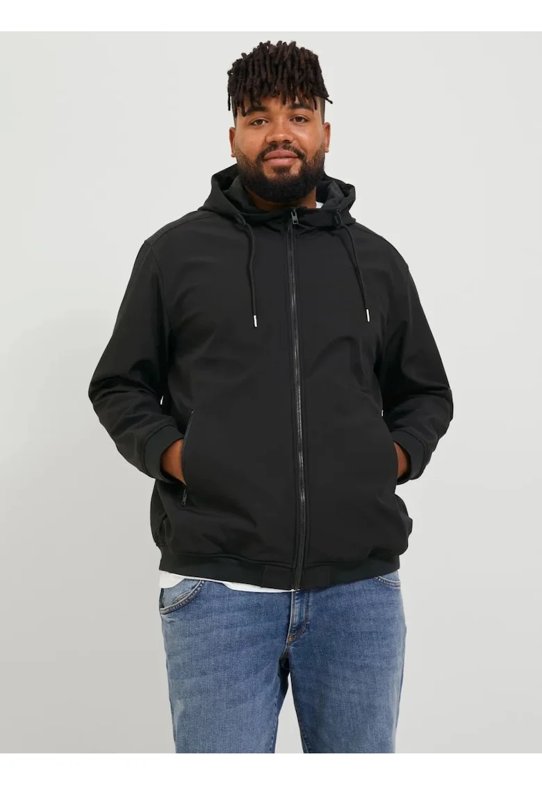 Plus Jacheta softshell cu gluga barbati big sizes, Negru