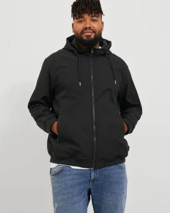 Plus Jacheta softshell cu gluga barbati big sizes, Negru