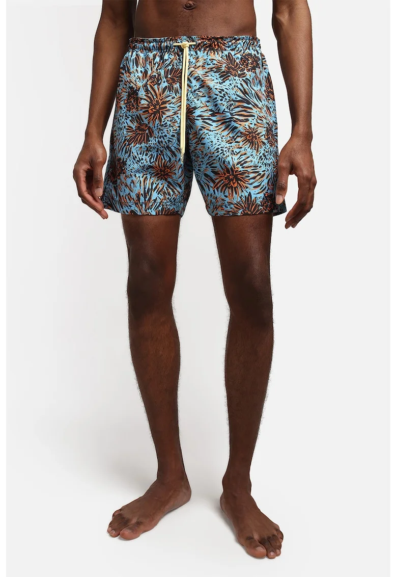 Pantaloni scurti de baie cu model, Portocaliu/Albastru aquamarin/Bleumarin