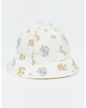 Palarie din bumbac cu imprimeu floral, Galben/Alb murdar