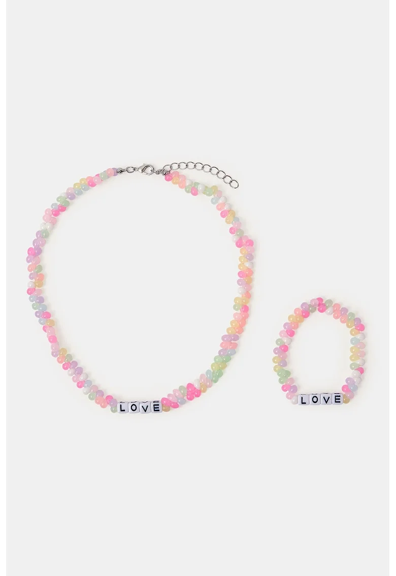 Set de bratara si colier din margele, Multicolor