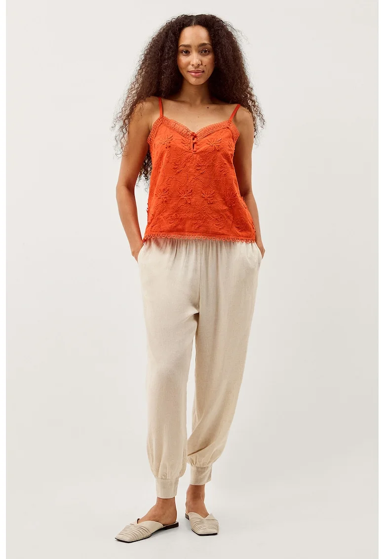 Top cu model floral brodat Rosie, Portocaliu mandarina