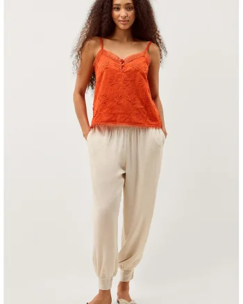 Top cu model floral brodat Rosie, Portocaliu mandarina