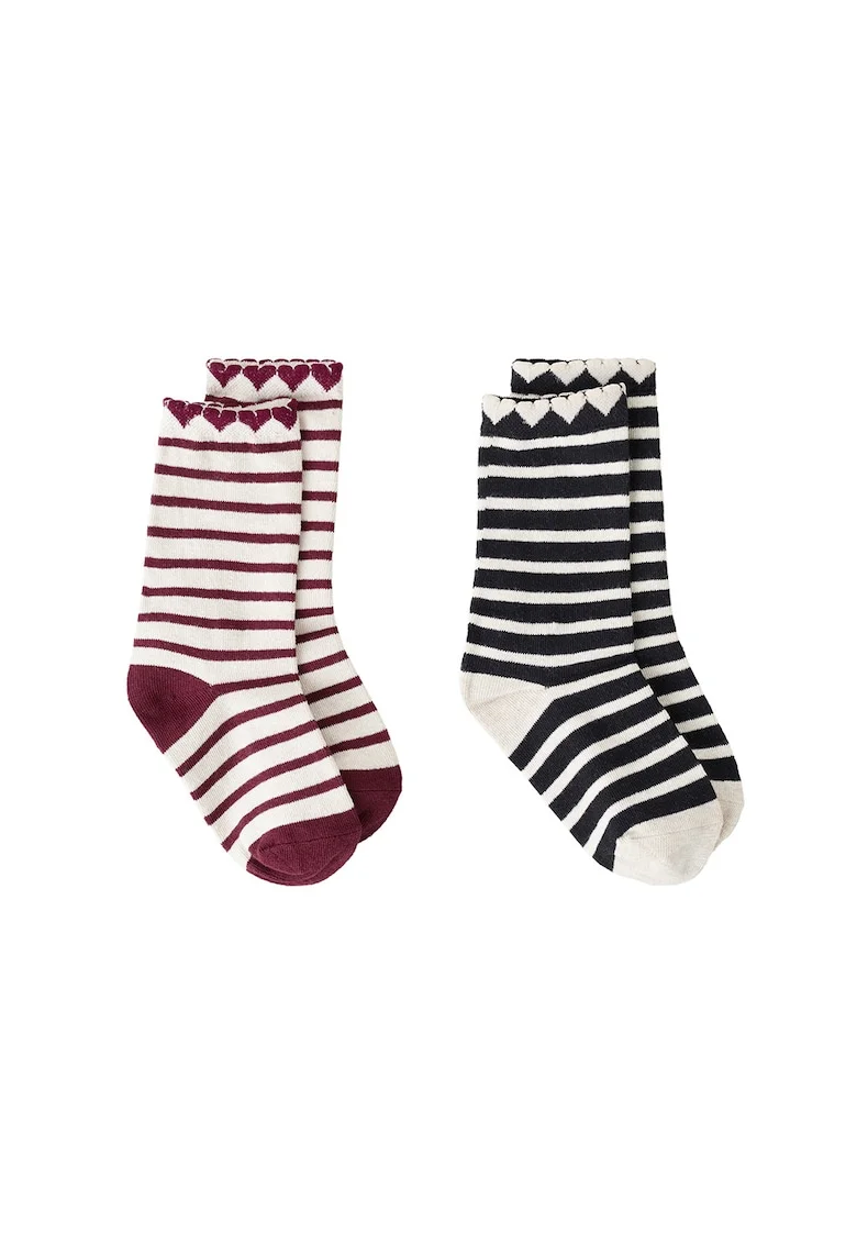 Set de sosete lungi cu model in dungi - 2 perechi, Rosu, Alb, Negru