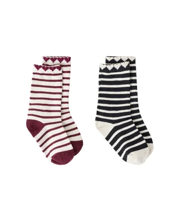 Set de sosete lungi cu model in dungi - 2 perechi, Rosu, Alb, Negru