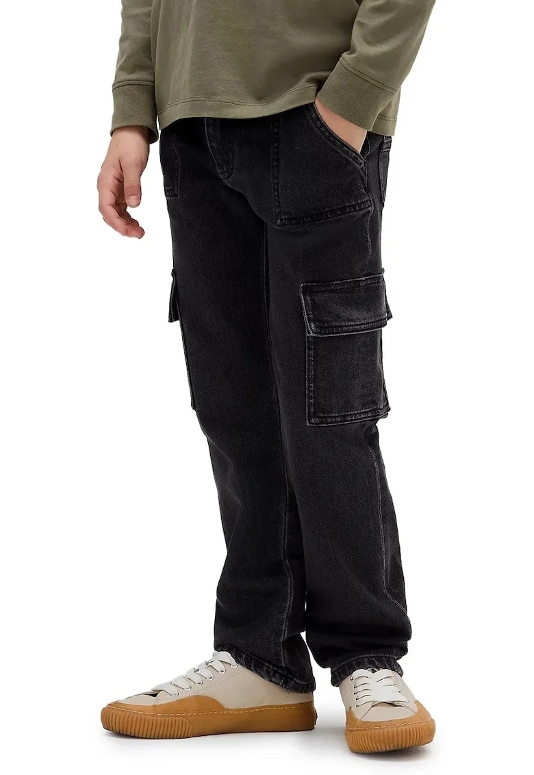 Blugi cargo regular fit, Negru