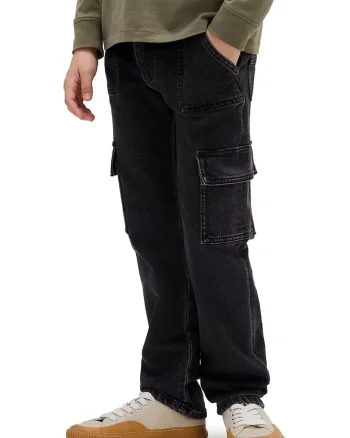 Blugi cargo regular fit, Negru