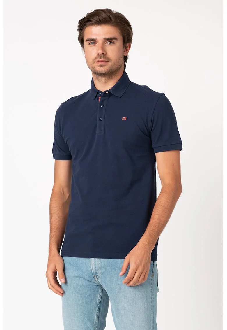 Tricou polo slim fit cu logo brodat Eolanos, Bleumarin