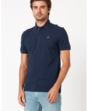 Tricou polo slim fit cu logo brodat Eolanos, Bleumarin