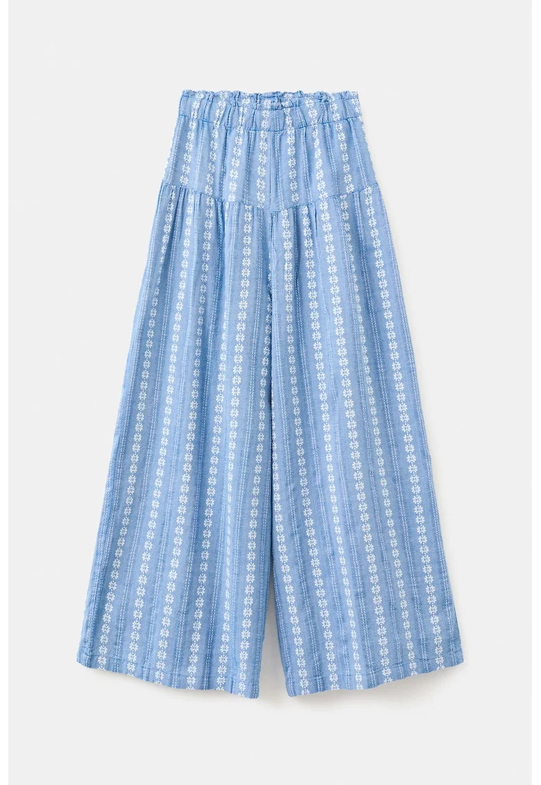 Pantaloni ampli de bumbac cu broderie, Albastru pastel