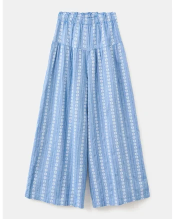 Pantaloni ampli de bumbac cu broderie, Albastru pastel
