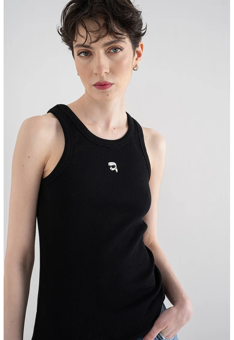 Top slim-fit Ikon, Negru