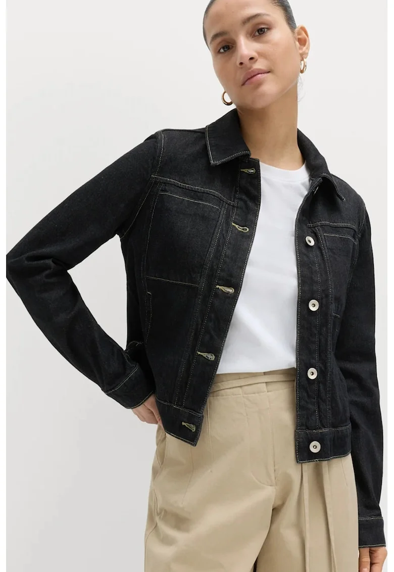 Jacheta-camasa din denim cu guler clasic, Negru antracit