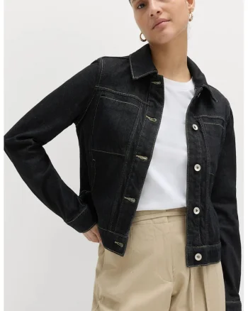 Jacheta-camasa din denim cu guler clasic, Negru antracit