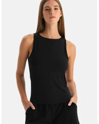 Top din amestec de modal cu model uni, Negru