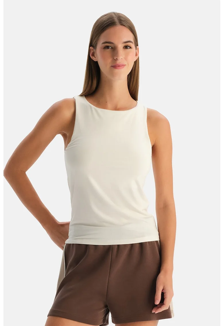 Top din amestec de modal cu model uni, Crem