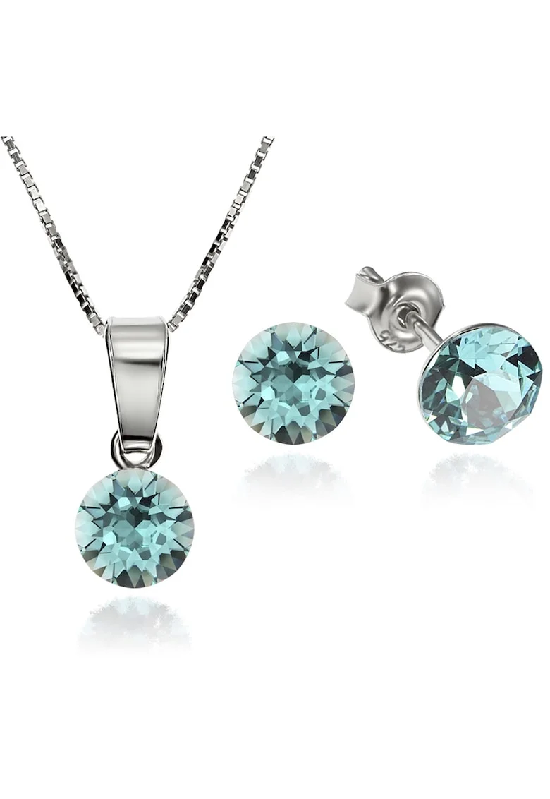 Set Argint 925 placat cu rodiu cu cristale Swarovski® Xirius Light Turquoise 6mm Surub + Lant