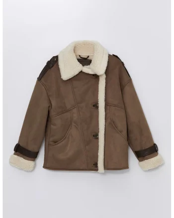 Jacheta din blana shearling sintetica, Maro inchis
