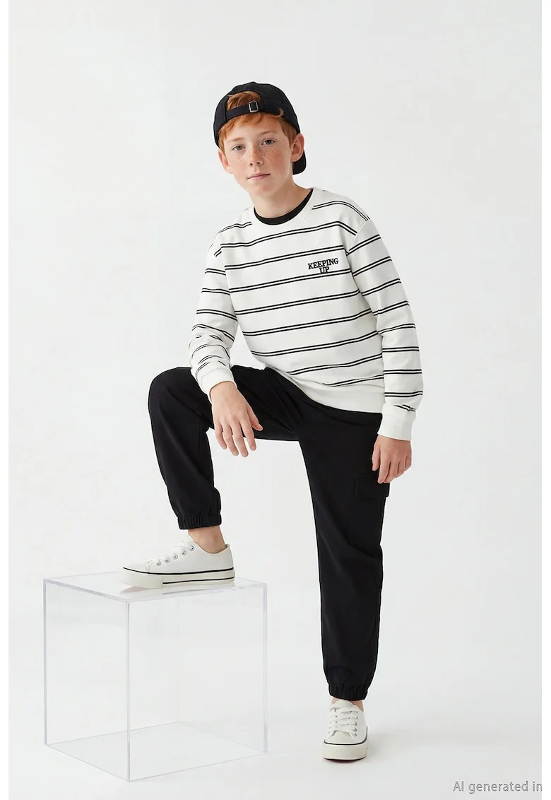 Pantaloni cargo cu model uni, Negru stins
