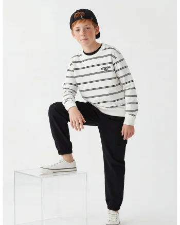 Pantaloni cargo cu model uni, Negru stins