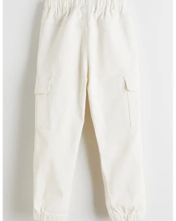 Pantaloni cargo cu talie ajustabila, Crem