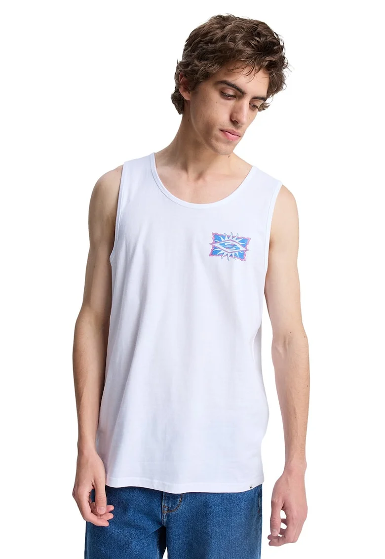 Top regular fit cu imprimeu pe spate, Alb/Albastru