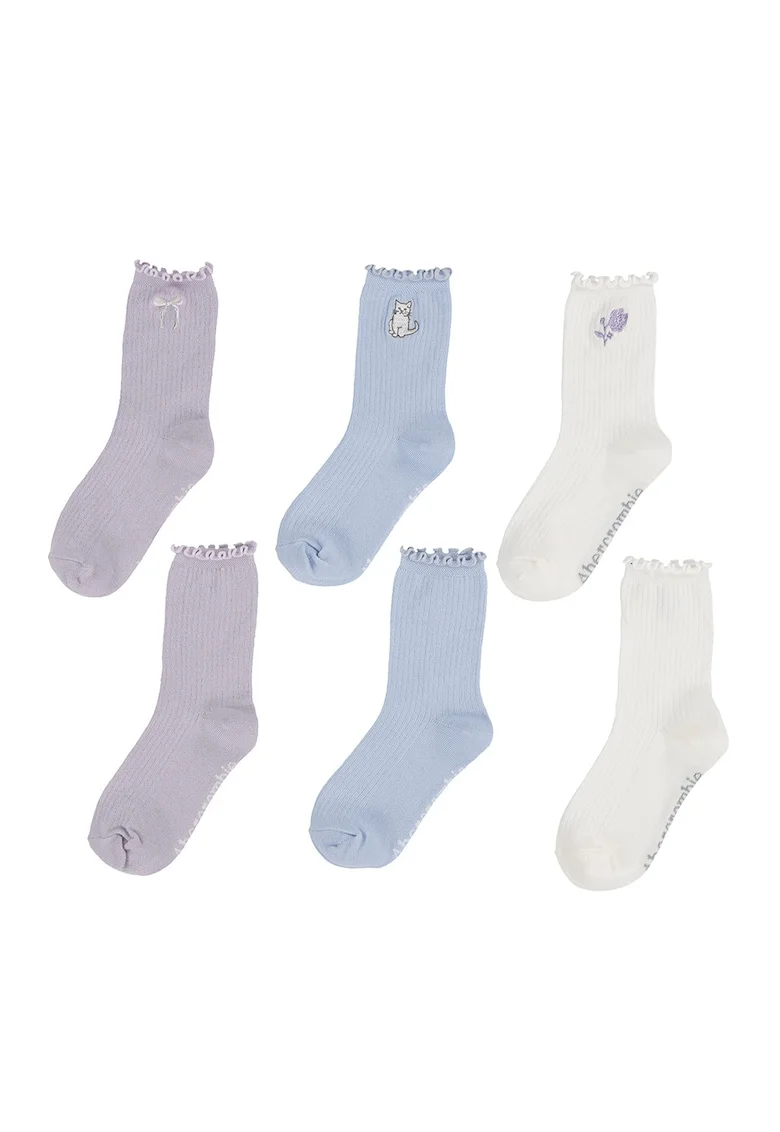 Set de sosete lungi - 3 perechi, Albastru pastel/Alb fildes/Liliac prafuit
