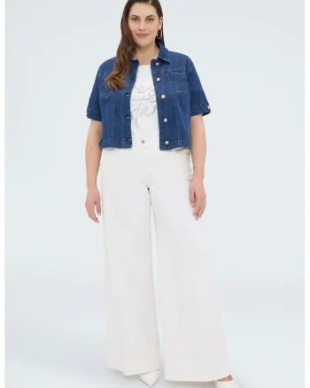 Jacheta scurta din denim cu buzunare pe piept, Albastru