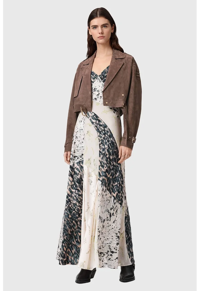 Jacheta crop de piele intoarsa Ophelia, Maro