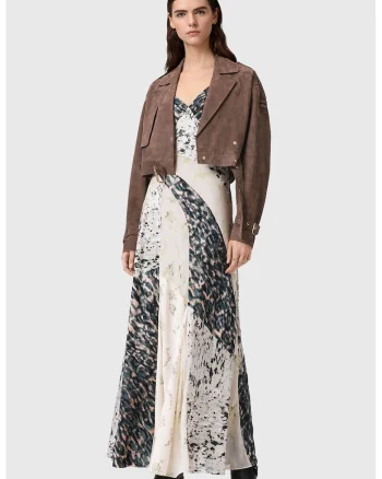Jacheta crop de piele intoarsa Ophelia, Maro
