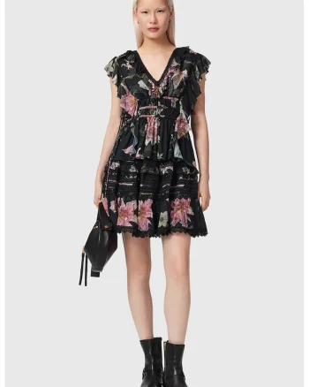 Top din modal cu volane Canto, Negru/Roz