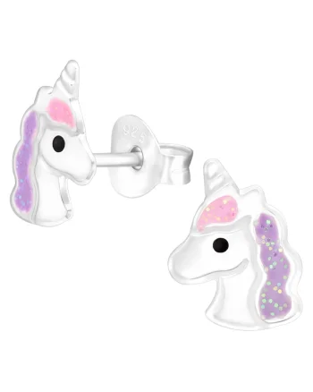 Cercei Pentru Copii cu Unicorn din Argint 925, inchidere cu fluturas, tip surub