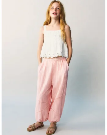 Pantaloni lungi cu benzi brodate, Roz pastel
