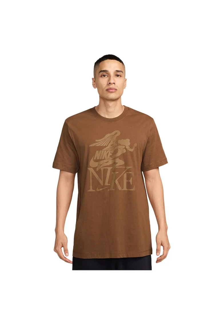 Tricou sport barbati  croiala lejera, decolteu rotund, maro, bumbac