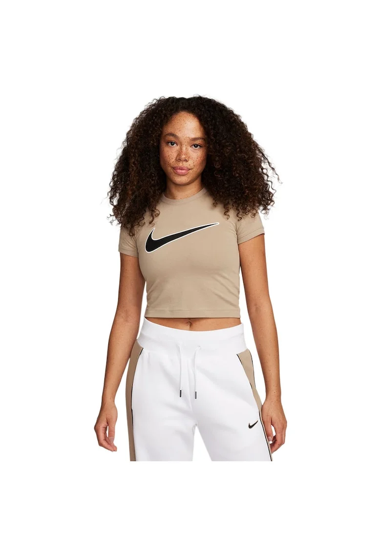 Tricou sport  bej, bumbac, imprimeuri grafice, croiala slim