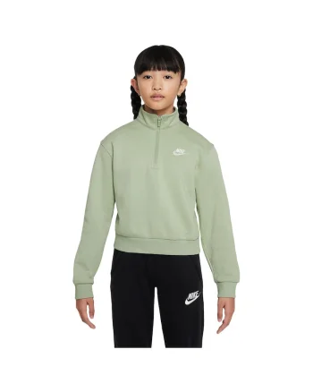 Hanorac  Sportswear Club Fleece pentru fete, bumbac/poliester, maneca lunga, jumatate de fermoar, verde
