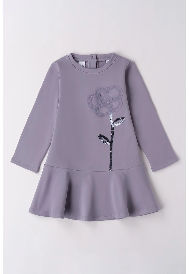 Rochie din amestec de bumbac cu paiete, Albastru prafuit