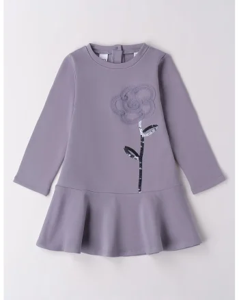 Rochie din amestec de bumbac cu paiete, Albastru prafuit